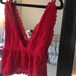 Red low cut v neck tank
